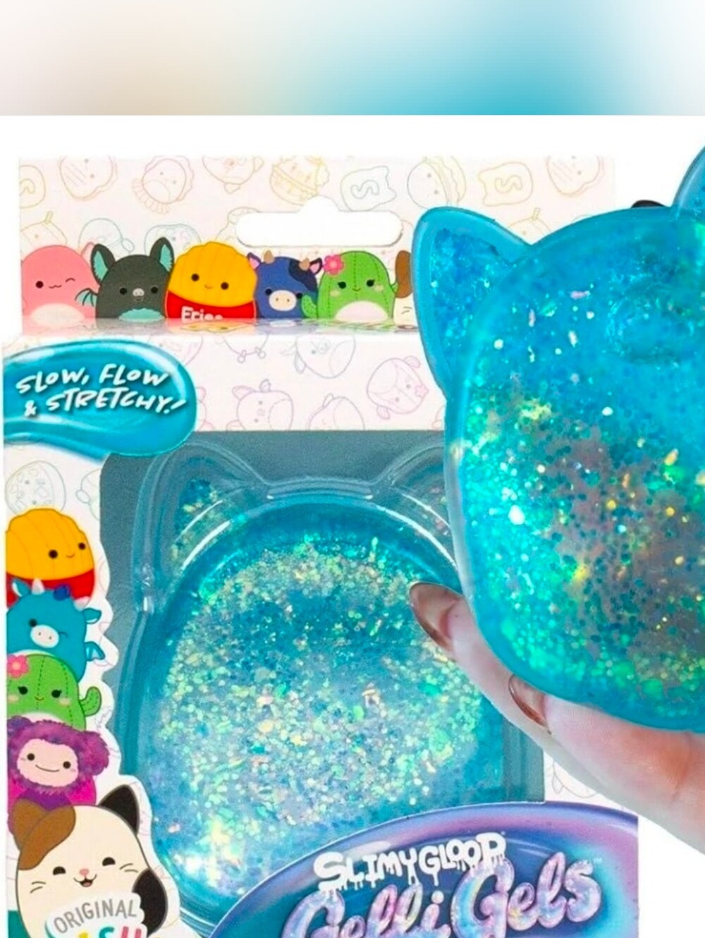 Squishmallows Blue Glitter Cat-Shaped Gelli Gel Squishy -